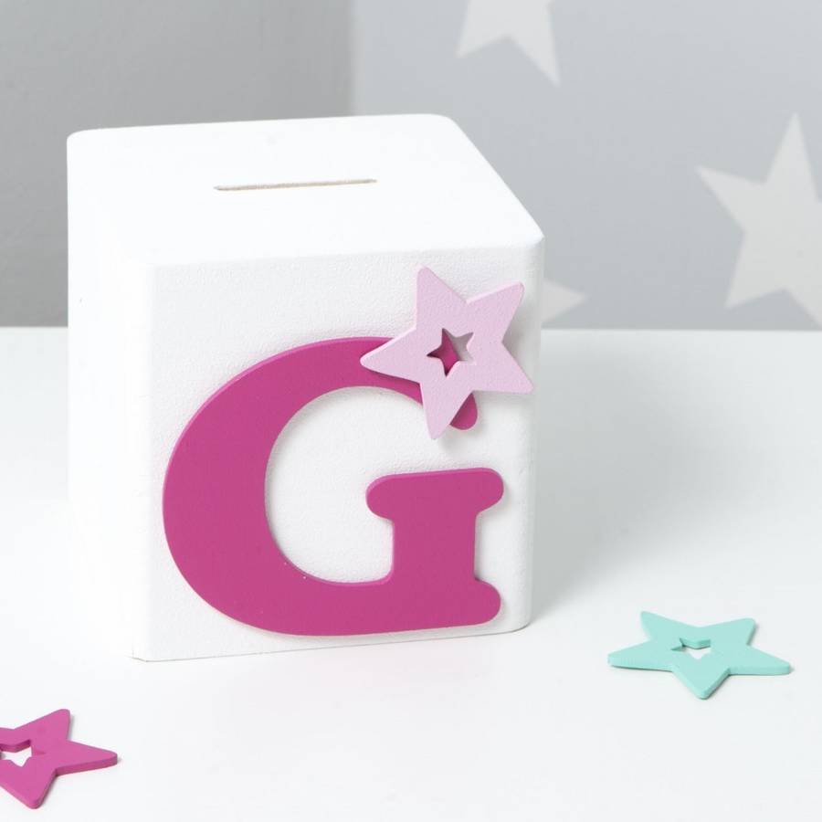 girls star initial money box by pitter patter products