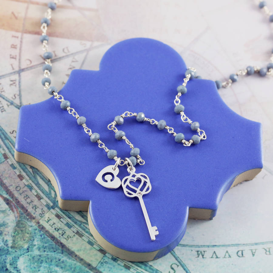 rosary necklace with key charm by j&s jewellery