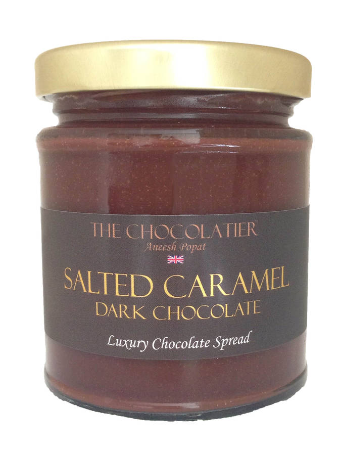 salted caramel dark chocolate spread by the chocolatier