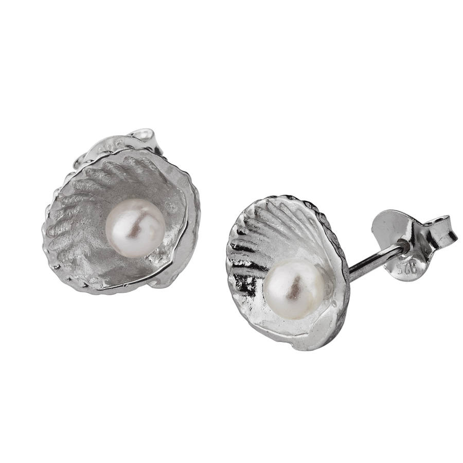silver oyster shell earrings by hersey silversmiths