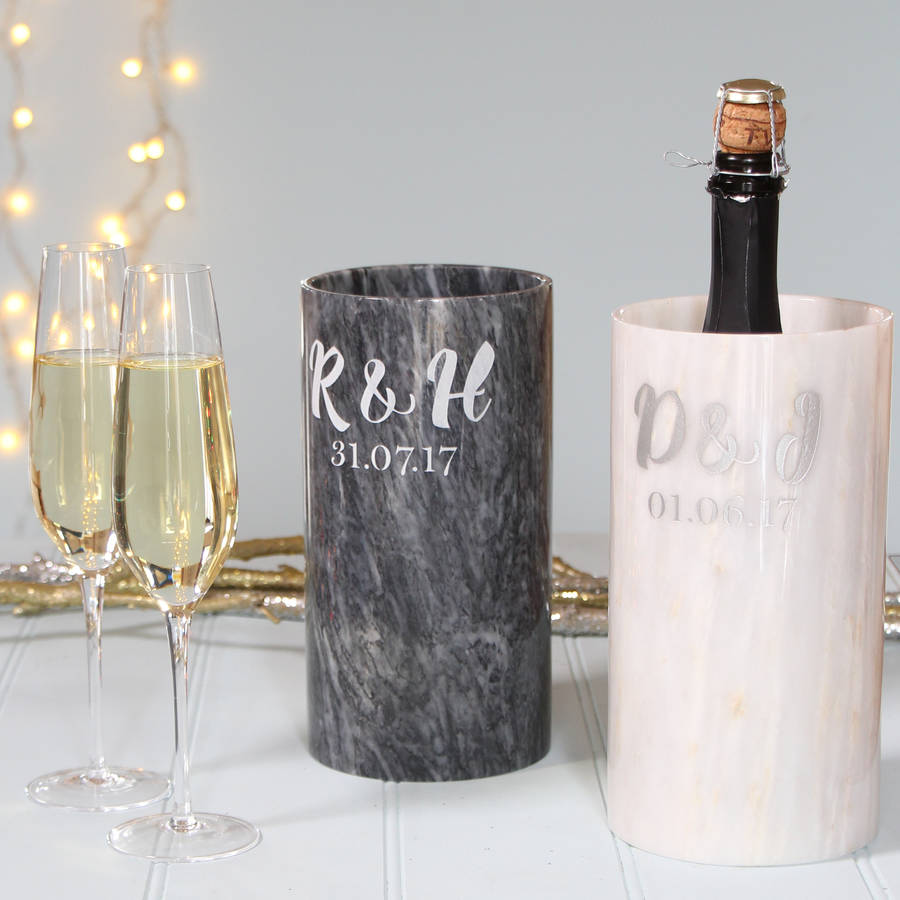 wedding marble wine cooler with monogram by marbletree