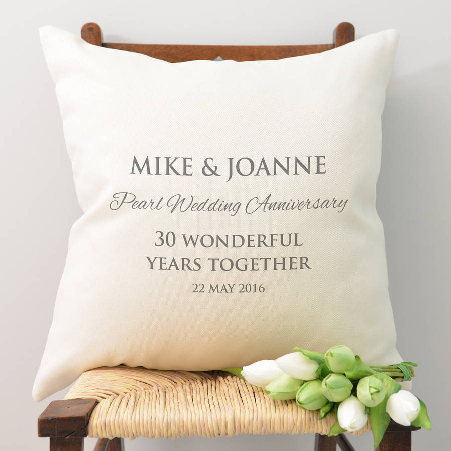 personalised pearl wedding anniversary cushion by a type of design