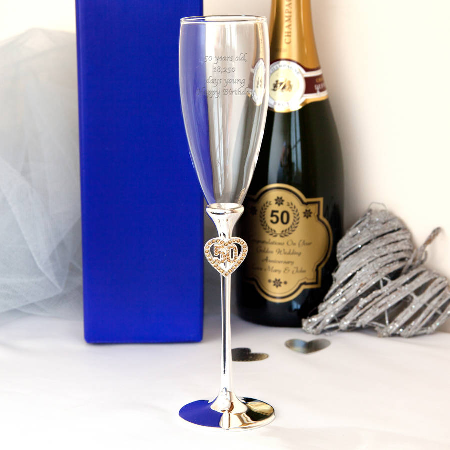 engraved 50th anniversary or birthday champagne flute by