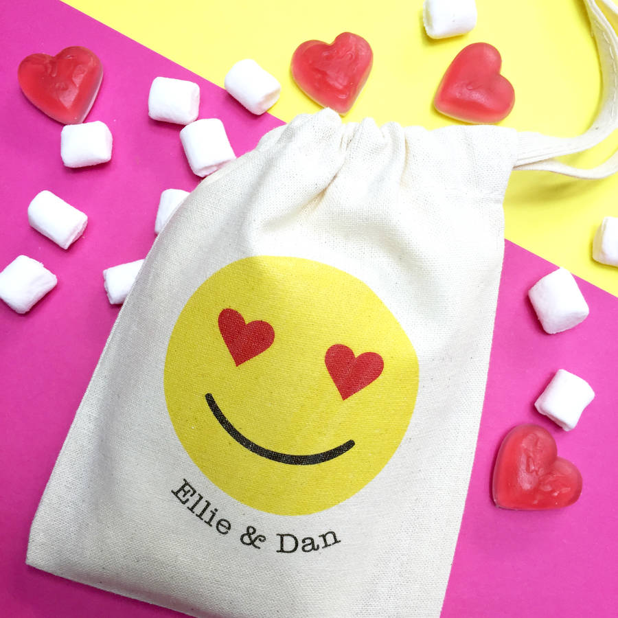 personalised 'love emoji' mini gift bag with sweets by claire close