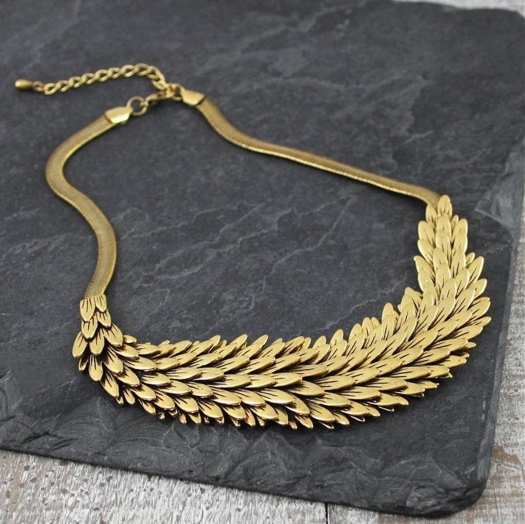 gold metal feather necklace by my posh shop