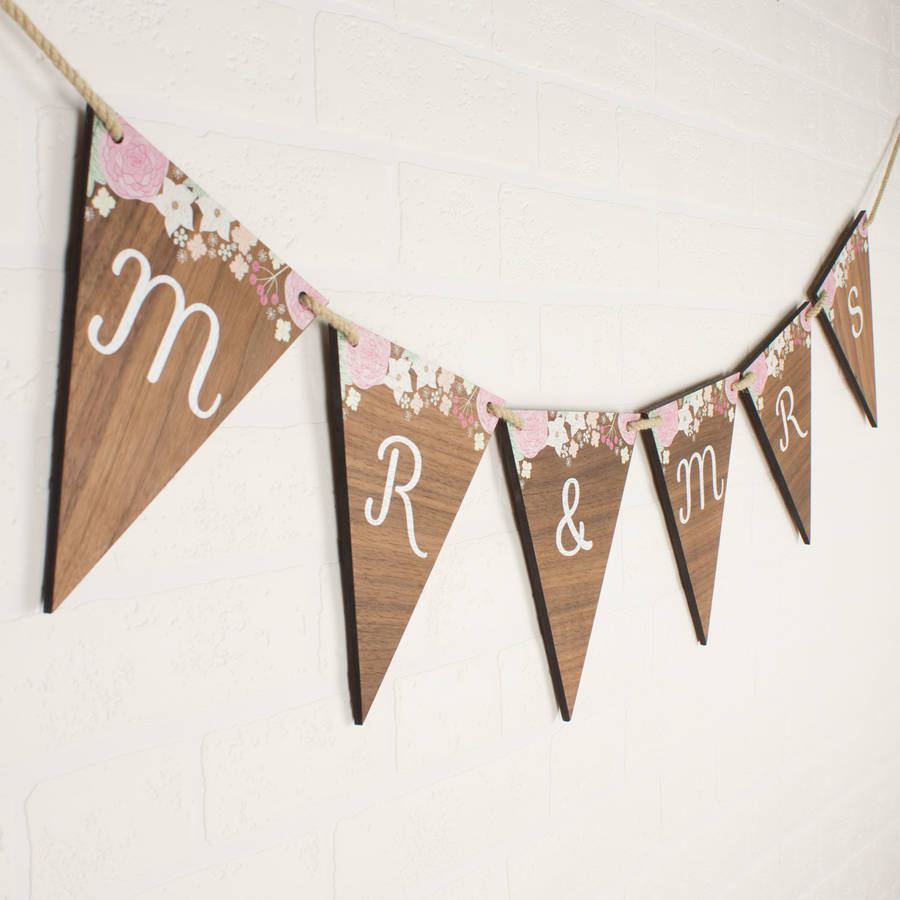 personalised wedding bunting wood floral by create gift love