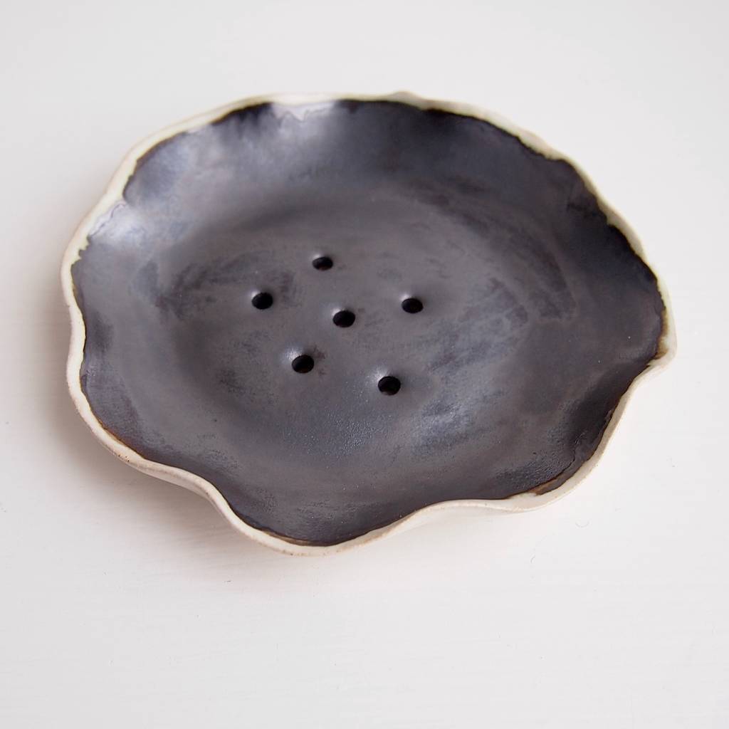 handmade ceramic soap dish gold or black + cream by
