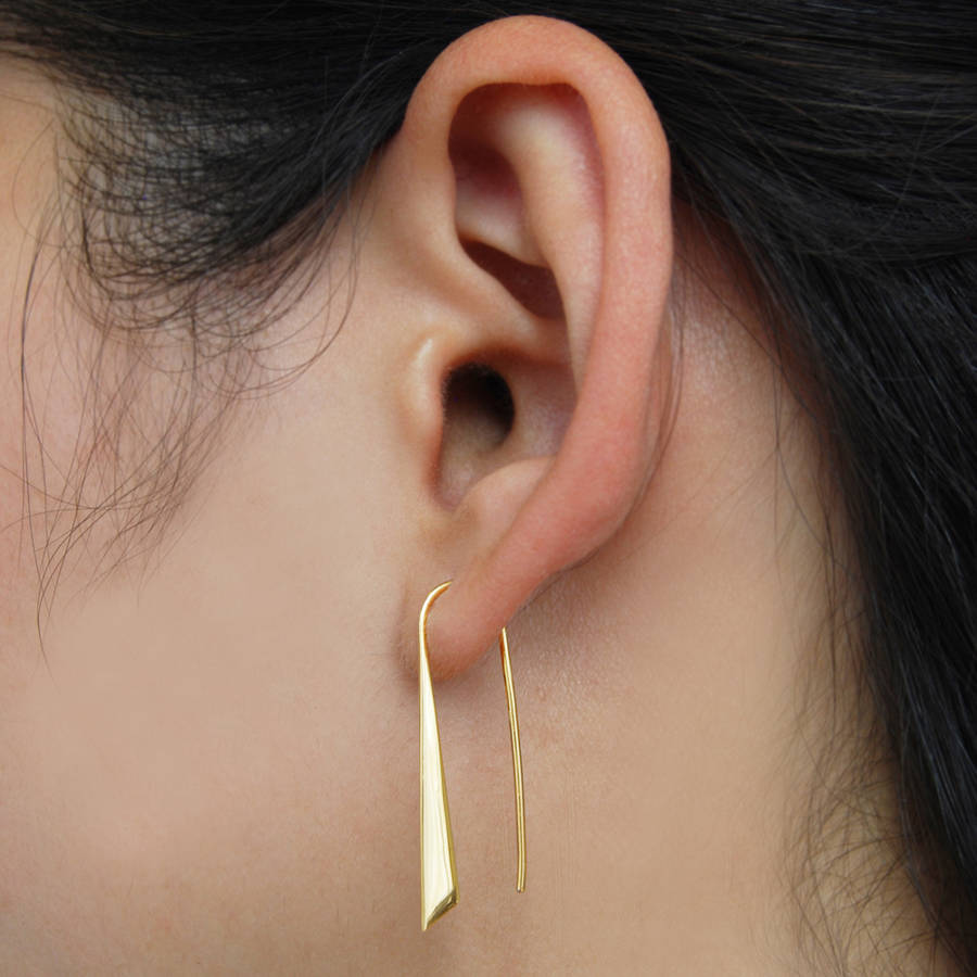 18k solid gold tapered drop earrings by otis jaxon silver jewellery