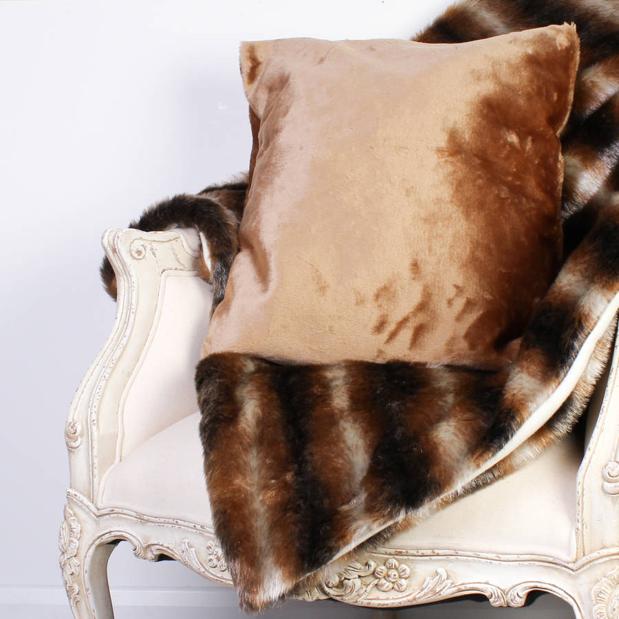 autumn gold faux fur throw and cushion gift set by dibor