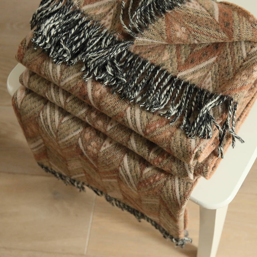 merino wool throws marcello brown, orange by woolme