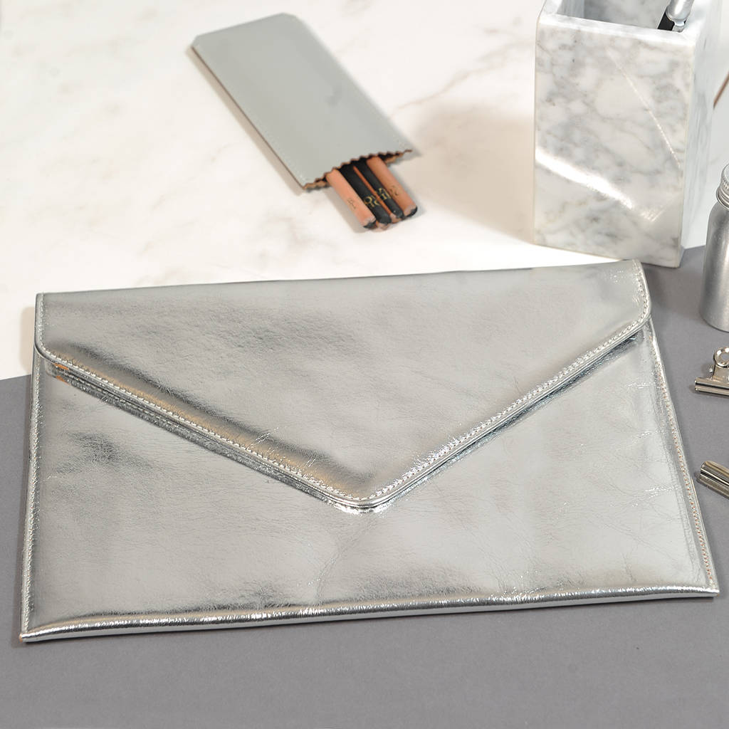 metallic leather travel envelope by undercover