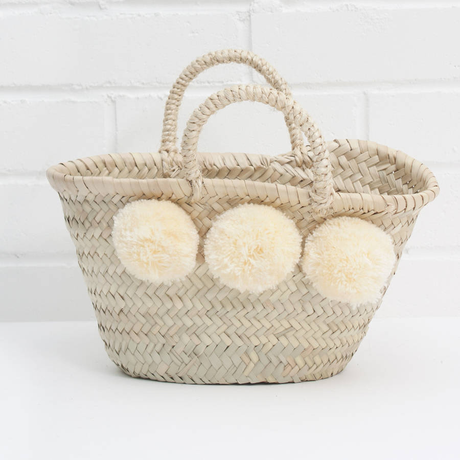 mini pom pom market basket by bohemia