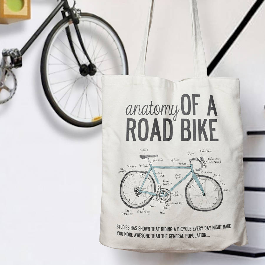 tote bag anatomy of a road bike. free delivery by i love design