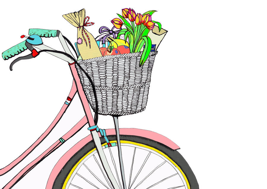 Bicycle Basket Art Print By Rebekah Leigh Marshall Art Illustration