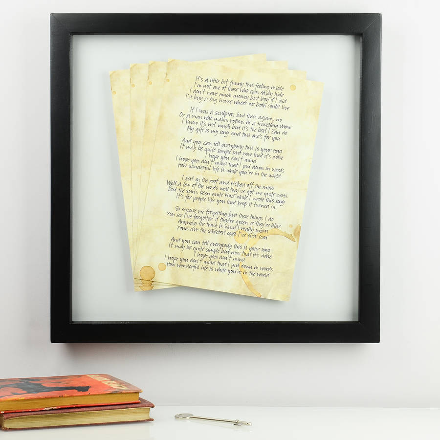 personalised framed song lyrics by mixpixie