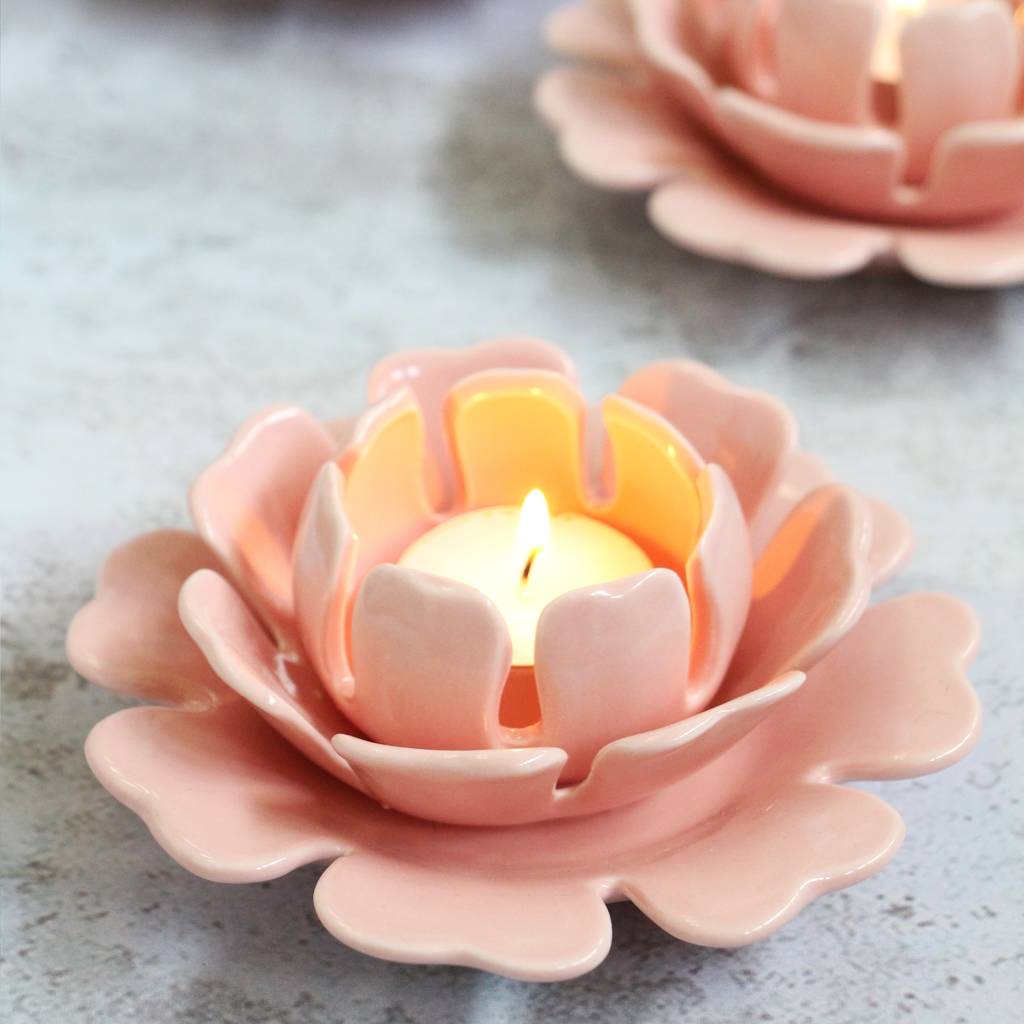 pink lotus flower tea light holder by the contemporary home