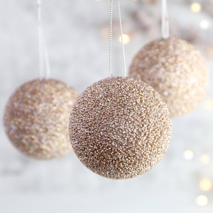 set of three large gold glitter baubles by lisa angel set of three large gold glitter baubles by lisa angel
