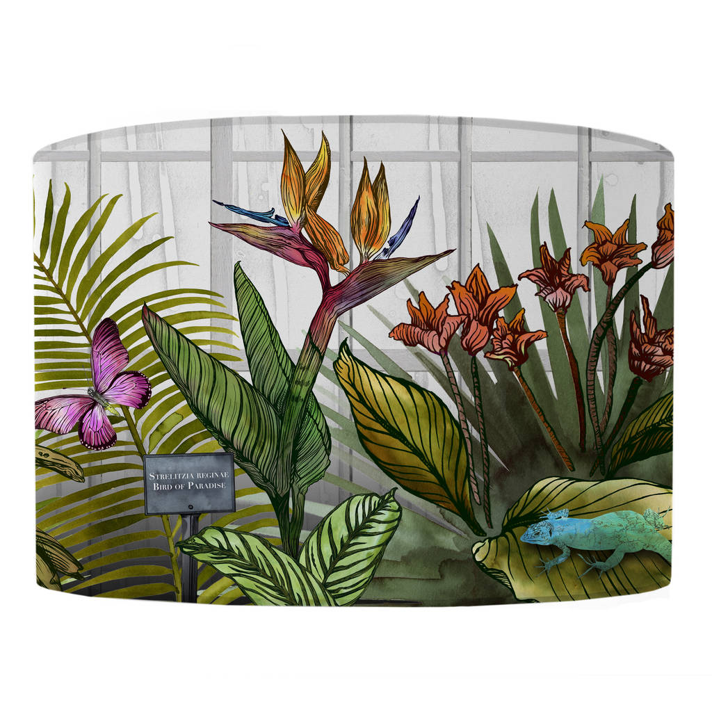 glasshouse tropical botanical print lampshade by terrarium designs