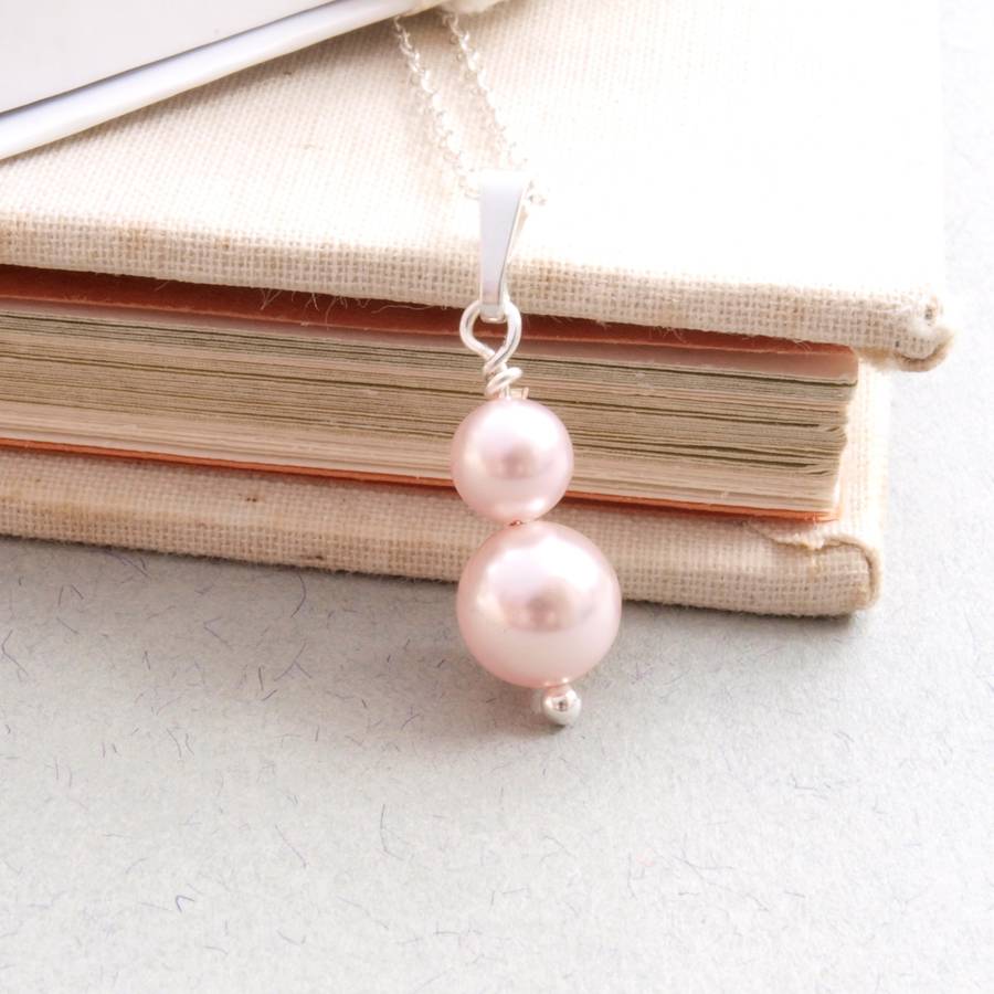 bliss pink pearl bridal necklace and earrings set by jewellery made by