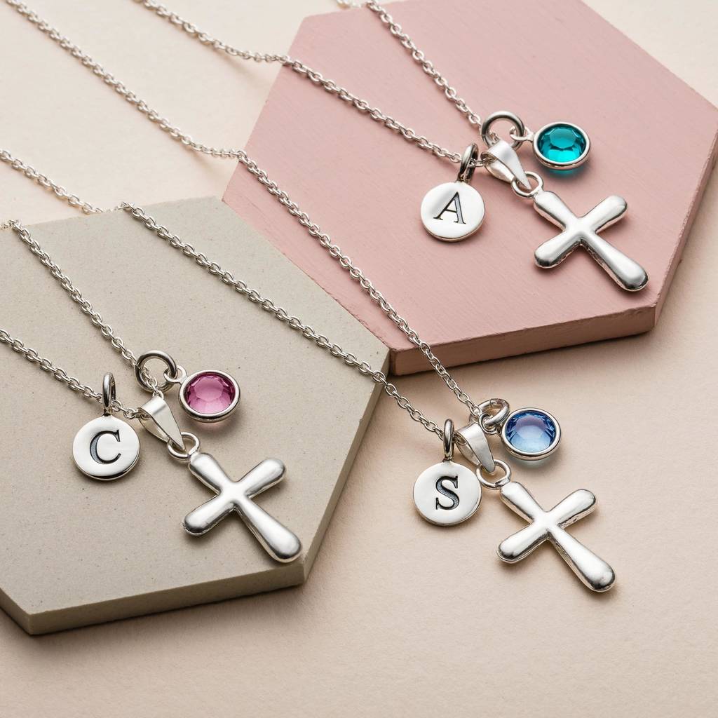 christening necklace with birthstone by sophie jones jewellery