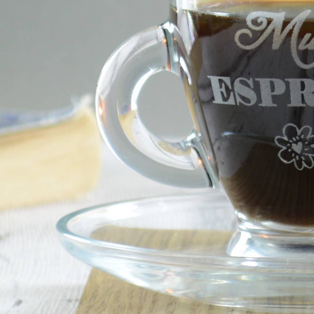 mum personalised espresso glass cup and saucer by chalk and cheese
