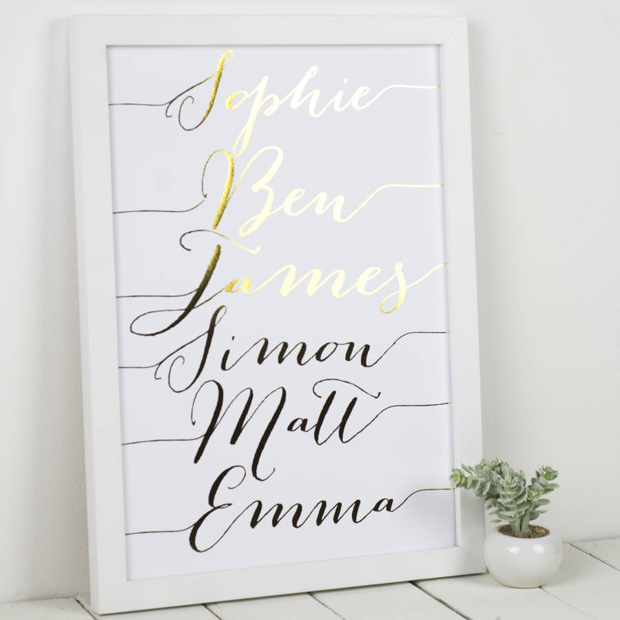 personalised metallic calligraphy family print by milly inspired ...