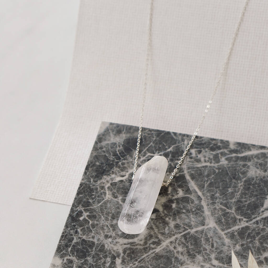 Silver Raw Cut Clear Quartz Crystal Necklace By Xander Kostroma