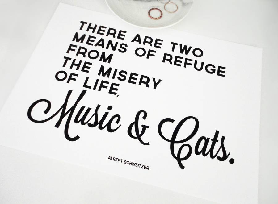 music and cats quote art print by sacred & profane designs