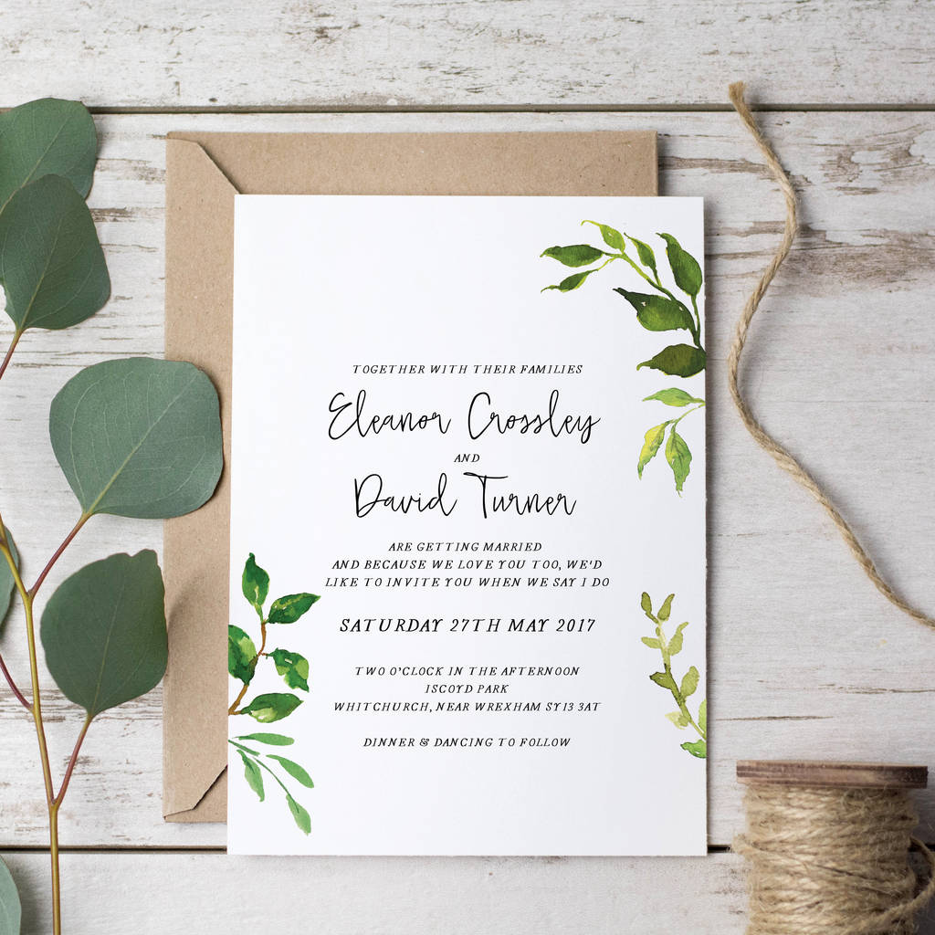 minimalist leaves wedding invitation by emmy designs