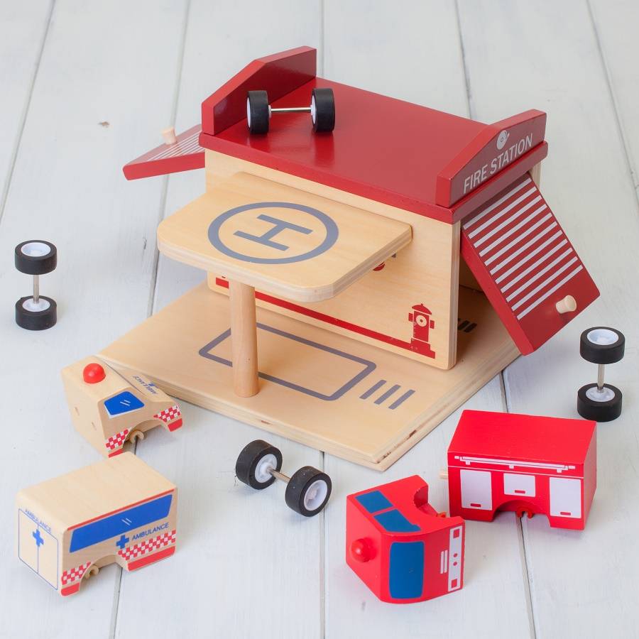 fire station wooden toy set