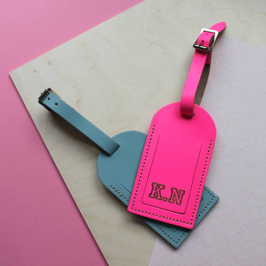 leather luggage tag with initials by pickle pie gifts