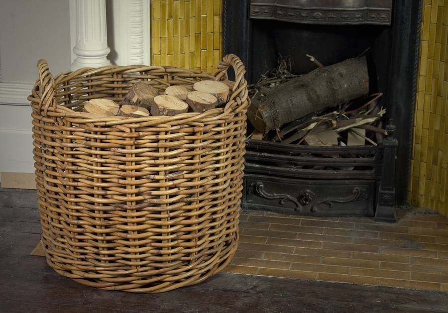 rattan log basket with hessian liner medium rr1/m by chairworks