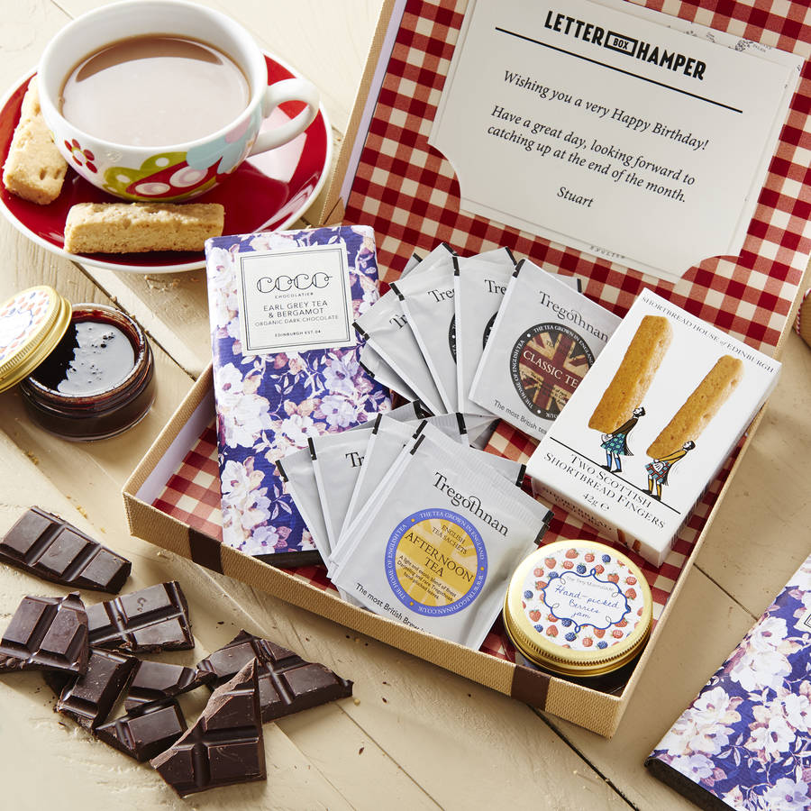 afternoon tea letter box hamper with british grown tea by letter box