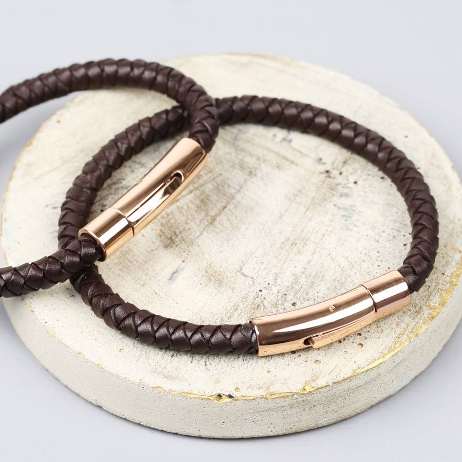 personalised men's brown leather bracelet by lisa angel