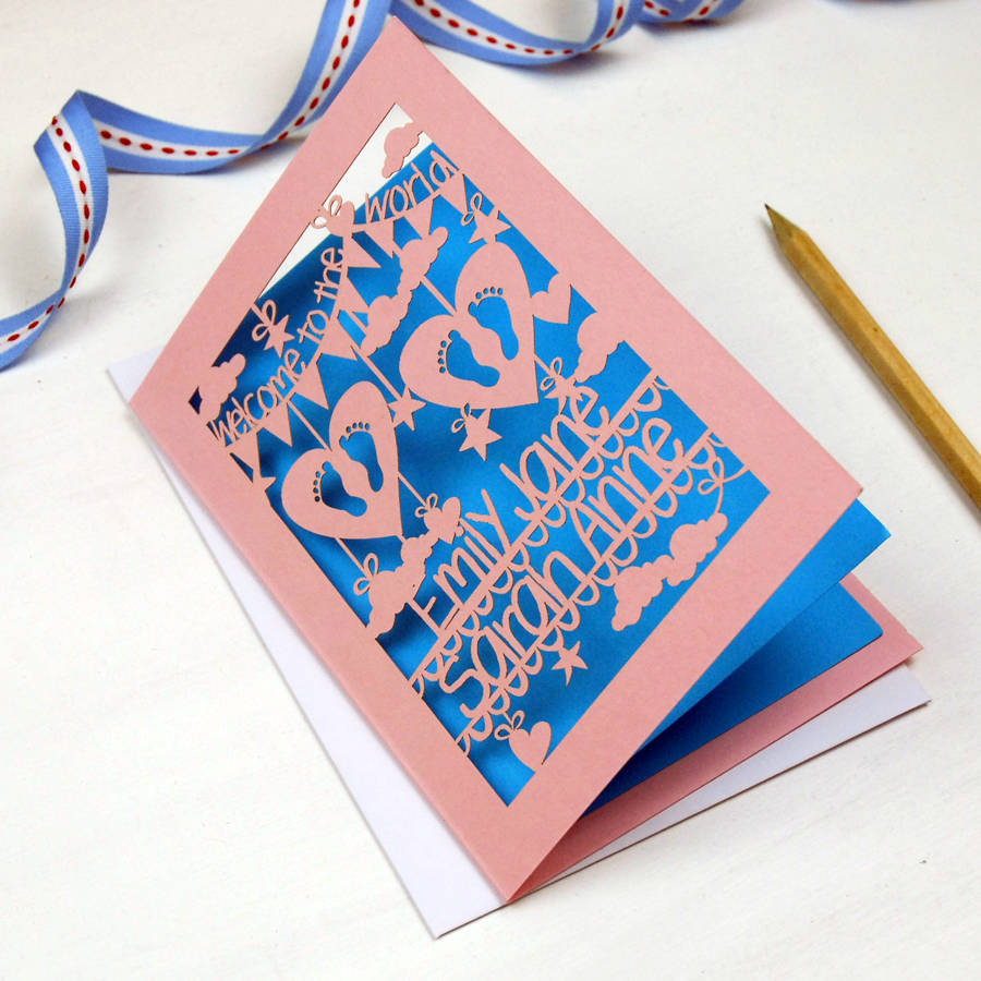 personalised twins papercut card by pogofandango