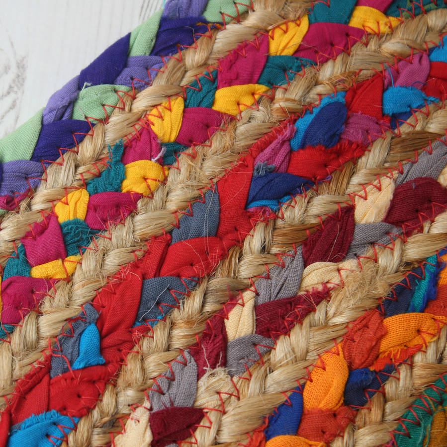 large fairtrade round multi coloured cotton/jute rug by the comfi