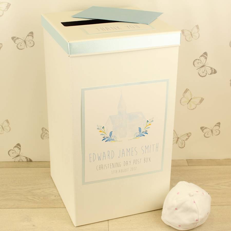 personalised watercolour church christening post box by dreams to