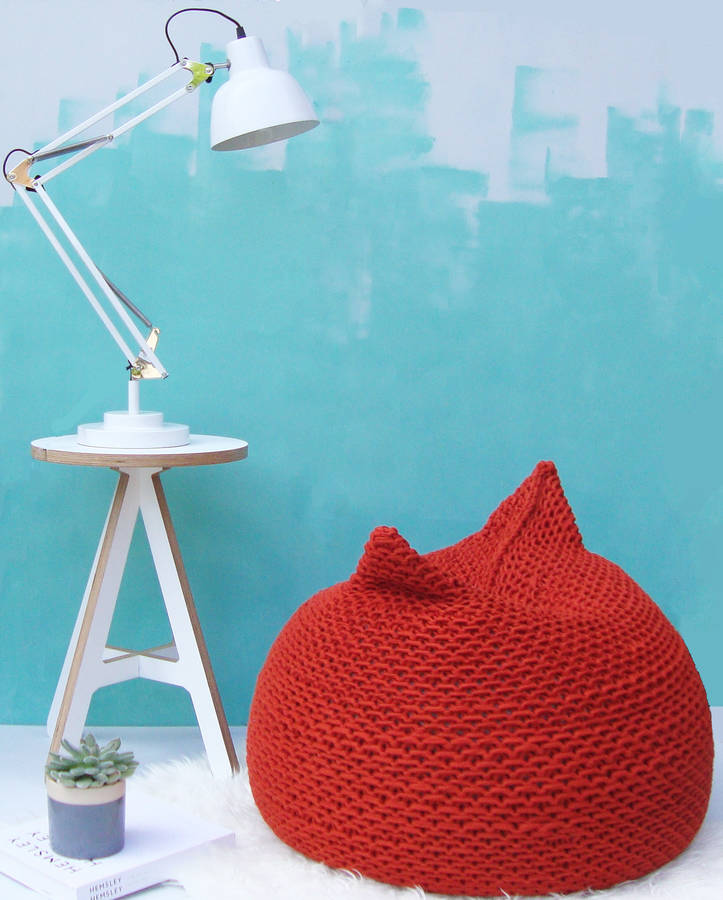 hand knitted short bean bag by jessica lee