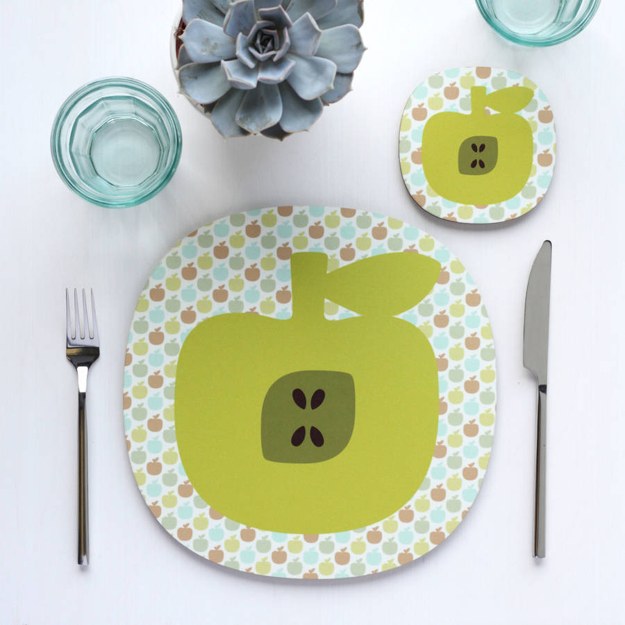 apple design placemats and coasters by beyond the fridge