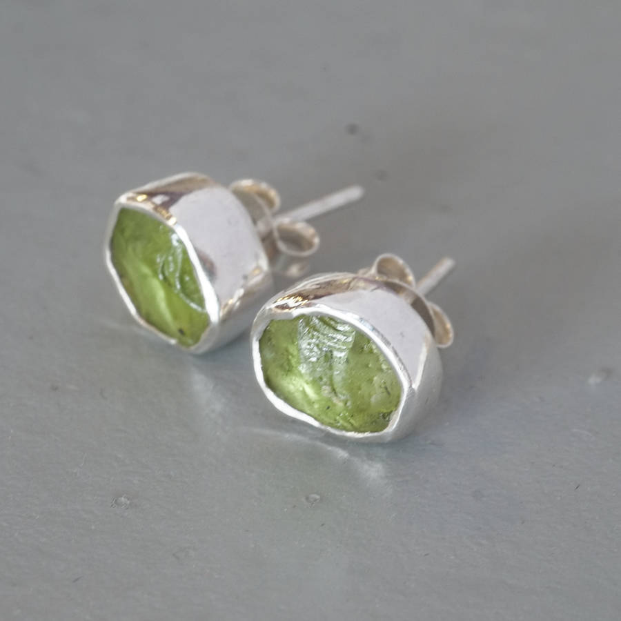 Raw peridot earrings Clearance