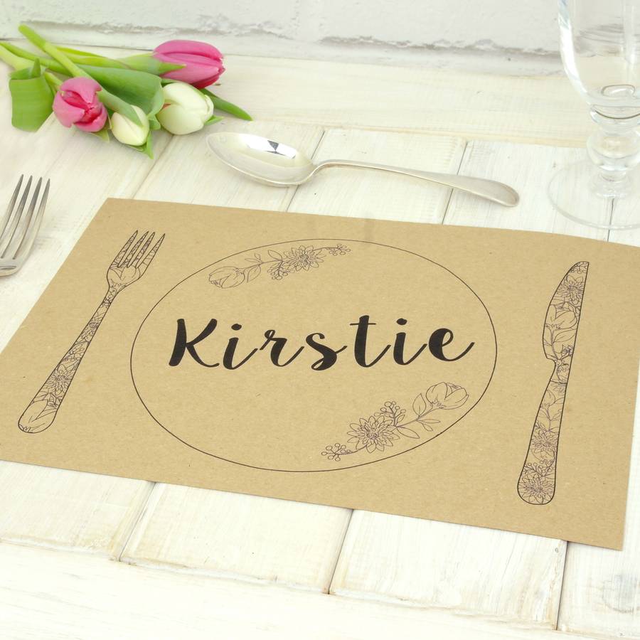 personalised kraft wedding table place mats by chi chi moi