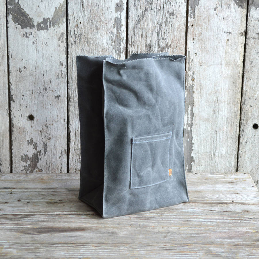 slate waxed canvas lunch bag by lime lace