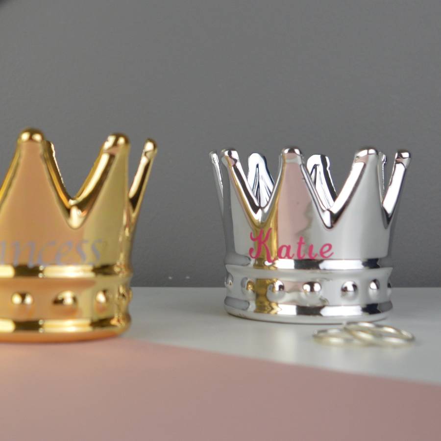 personalised crown ring holder and dish gold or silver by not a