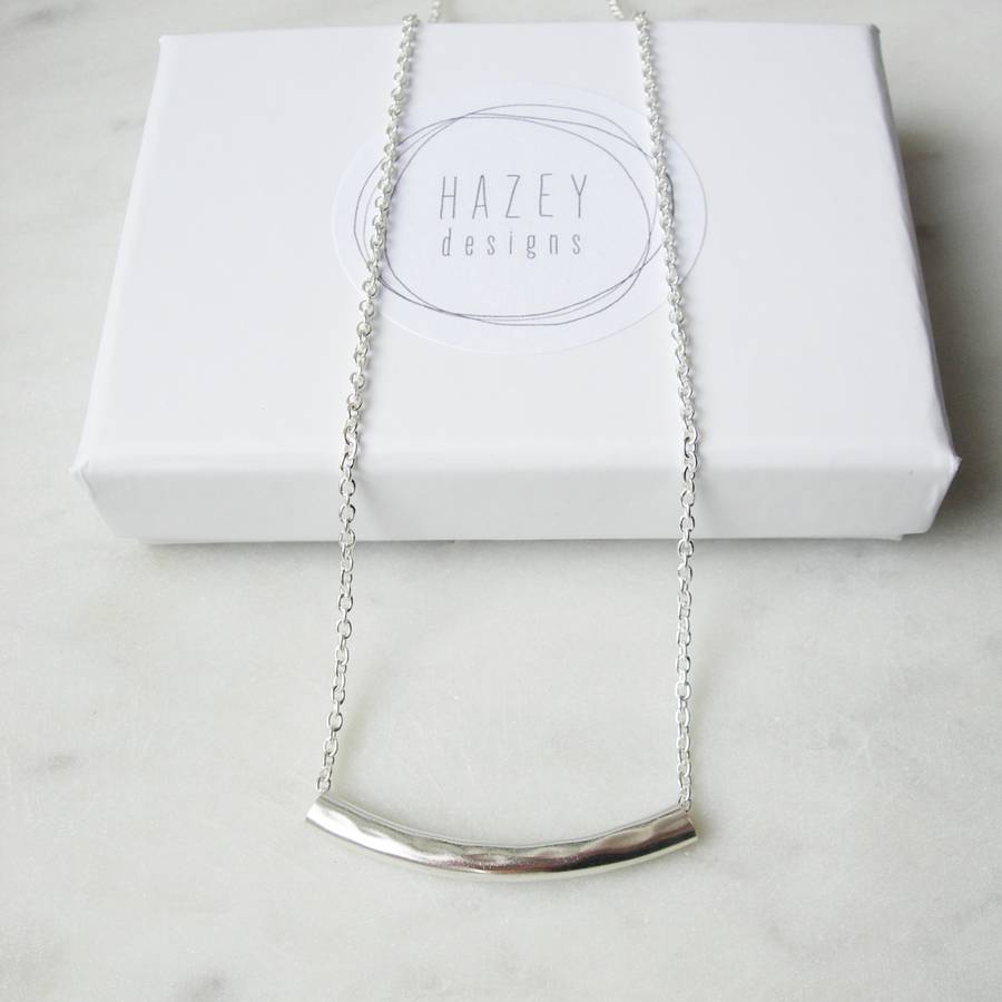 hammered silver bar necklace by hazey designs
