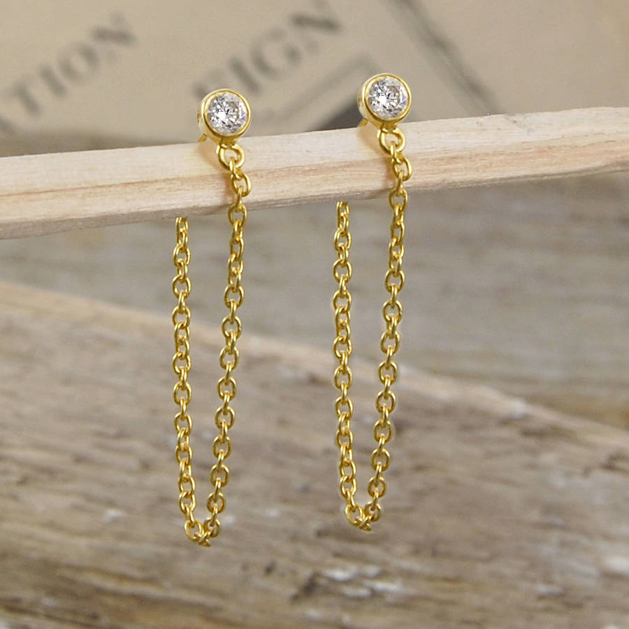 18k gold vermeil white topaz chain drop earrings by embers gemstone