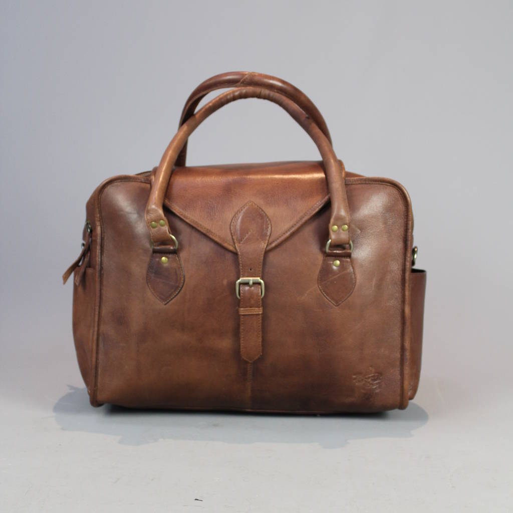 vintage style brown leather baby changing bag by vintage child