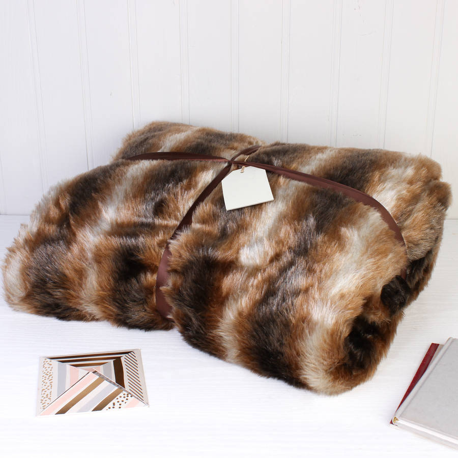 autumn gold faux fur throw and cushion gift set by dibor