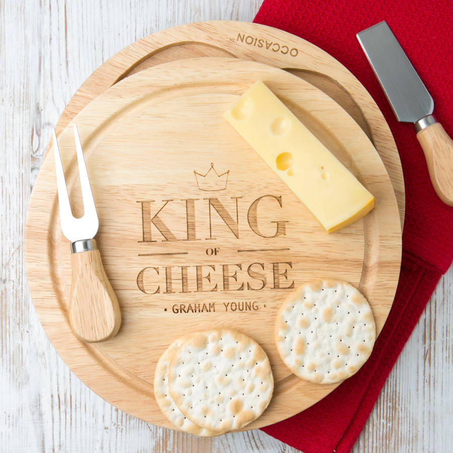 personalised king of cheese board set with knives by dust and things