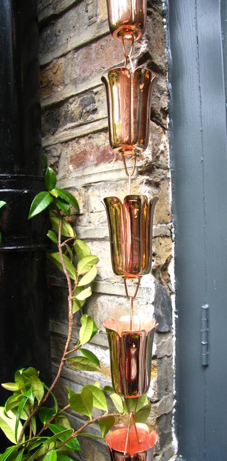 Copper Rain Chain And Splash Basin By London Garden Trading