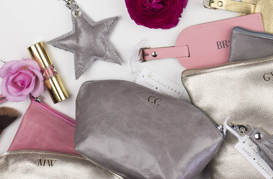 luxury personalised leather cosmetic bag by studio seed